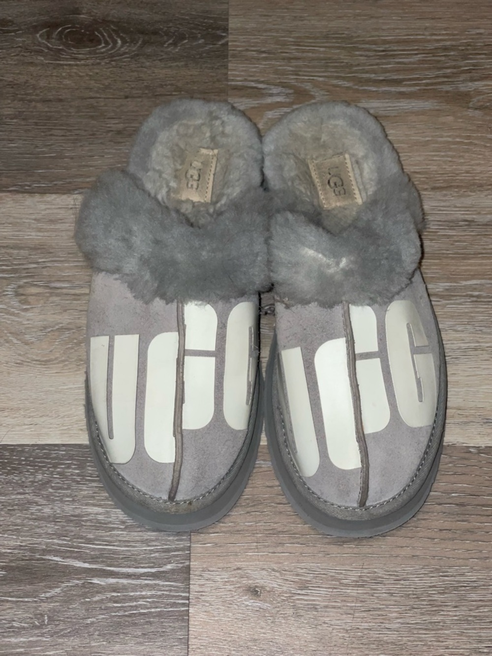 UGG Disquette Shearling Logo Platform Slippers